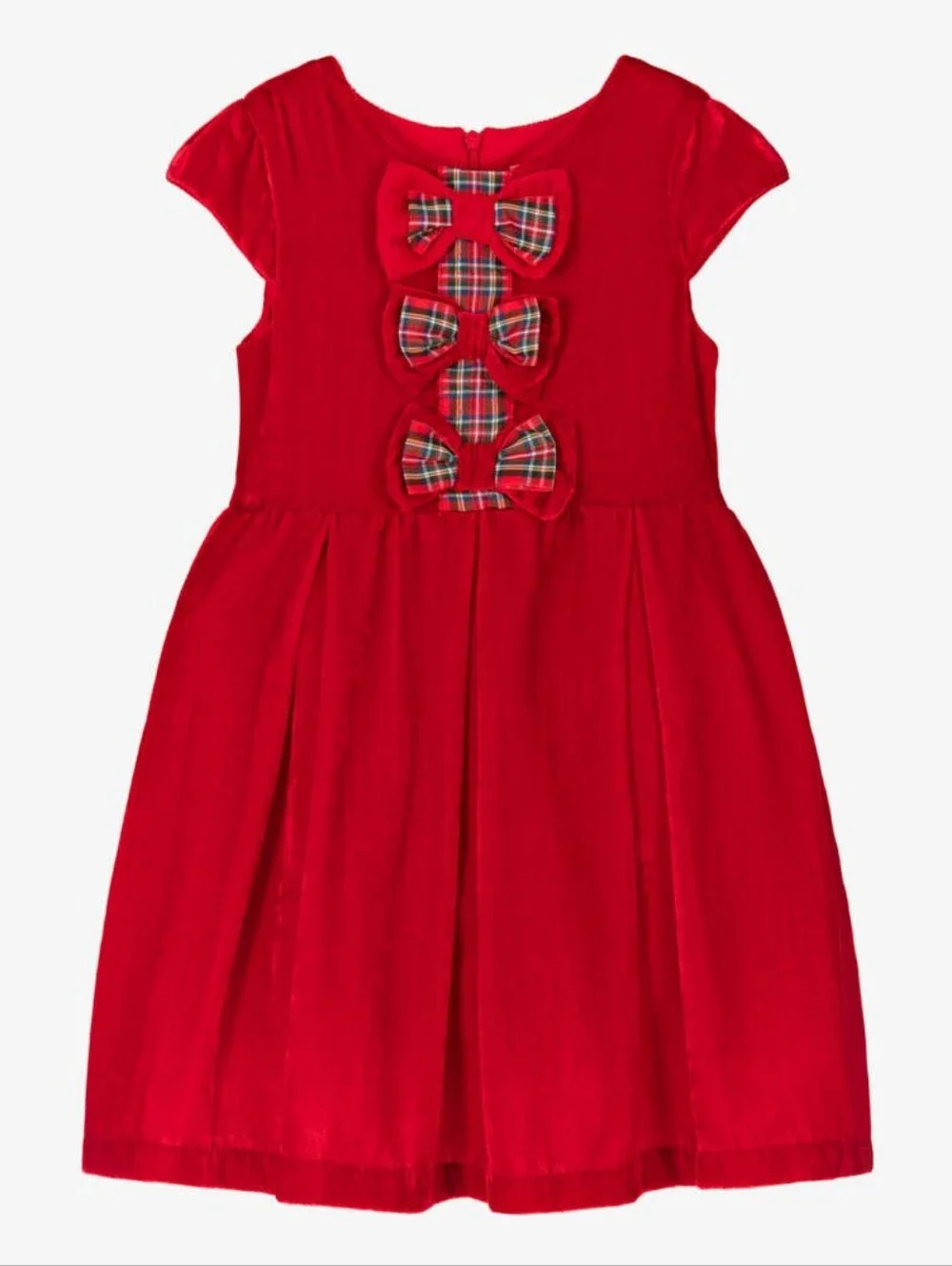 Rachel Riley Red Velvet Dress with Tartan Bow Accents